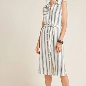 Anthropologie Black and White Sleeveless Polo Collar Midi Dress